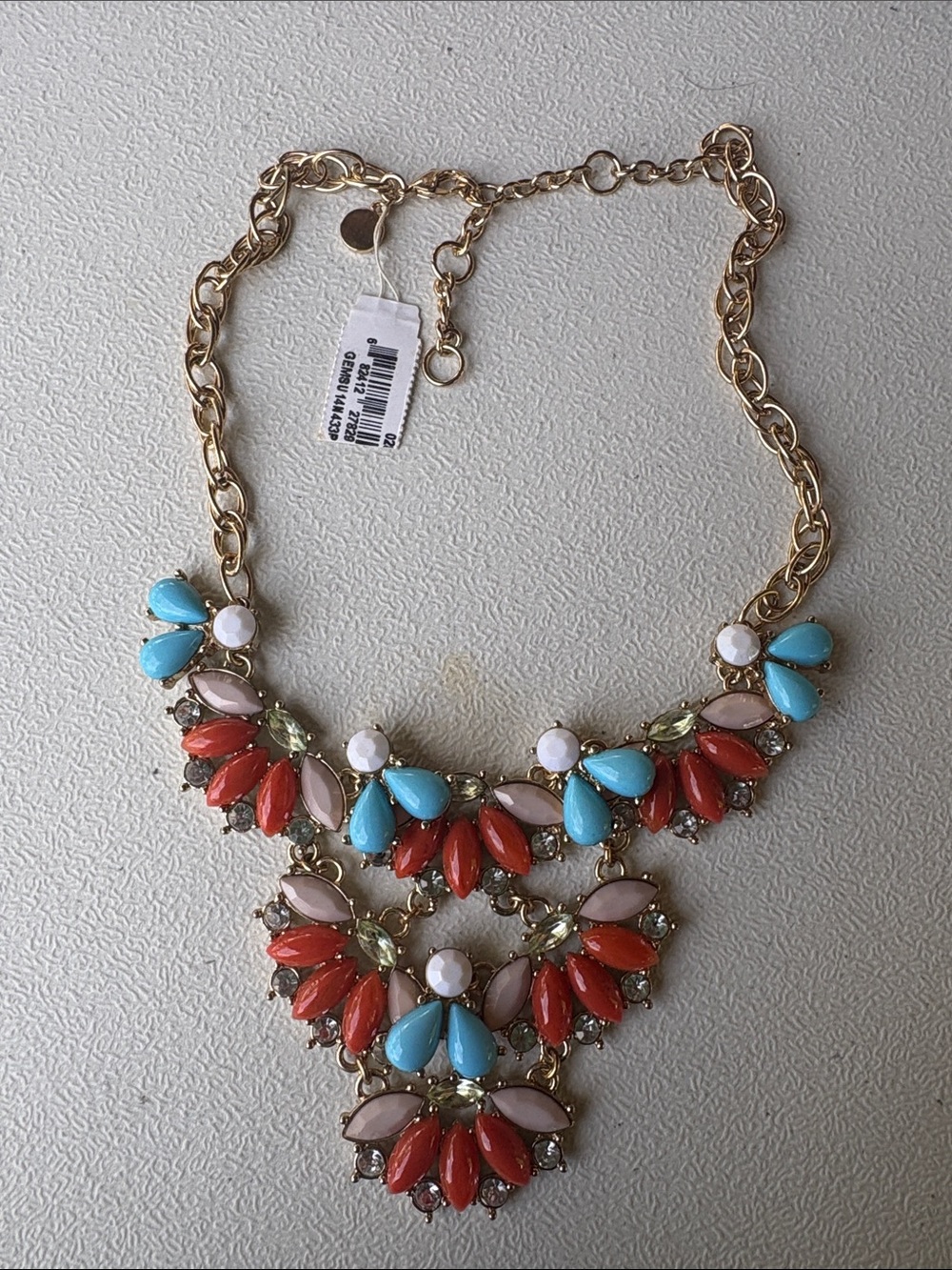 Gold-Tone Statement Bib Necklace with Turquoise, Coral & Blush Stones